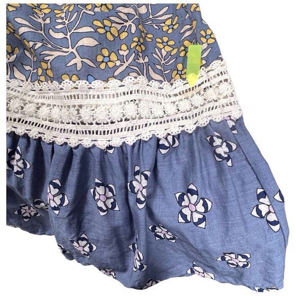 Anthropologie Blue and Cream Floral Midi Dress - Picture 10 of 16